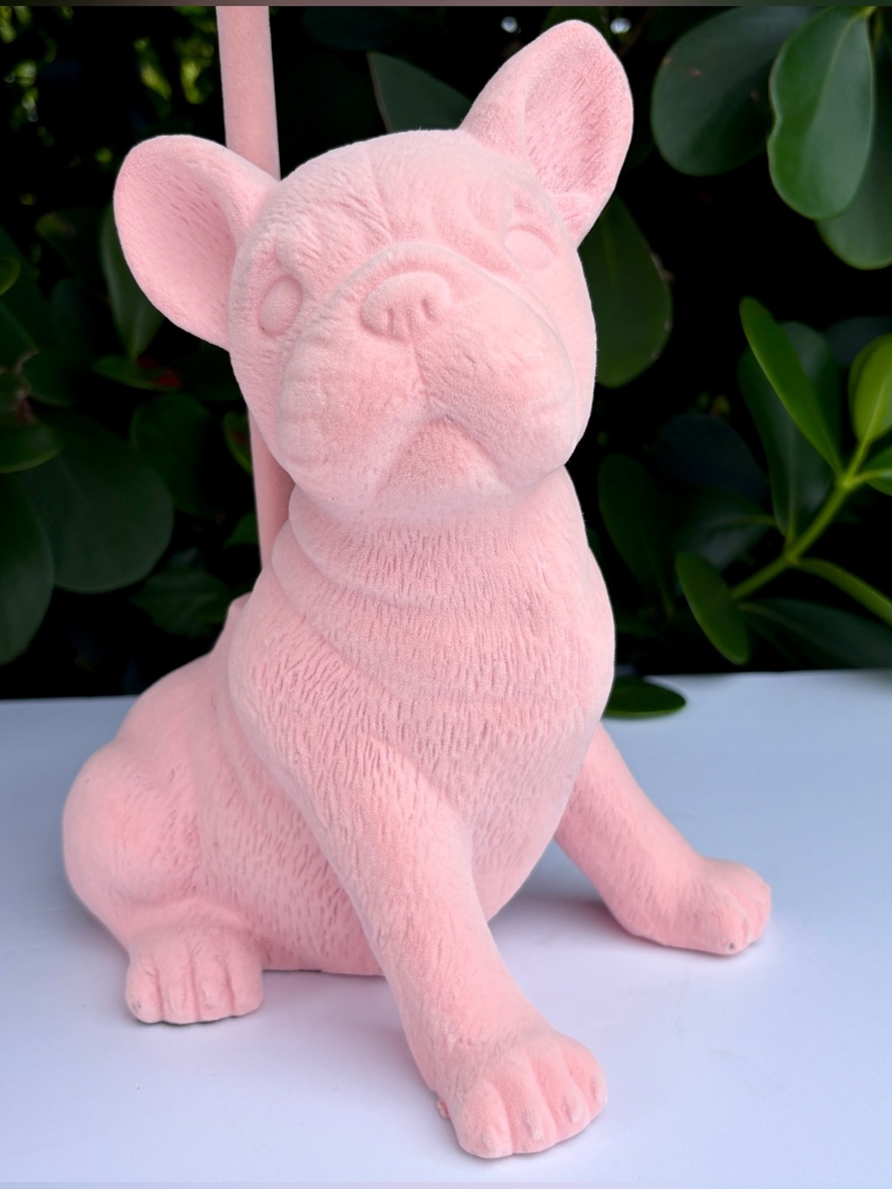 Pink Suede Frenchie French Bulldog Lamp Dog Puppy Velvet Fringe Shade (on right) - Picture 3 of 13